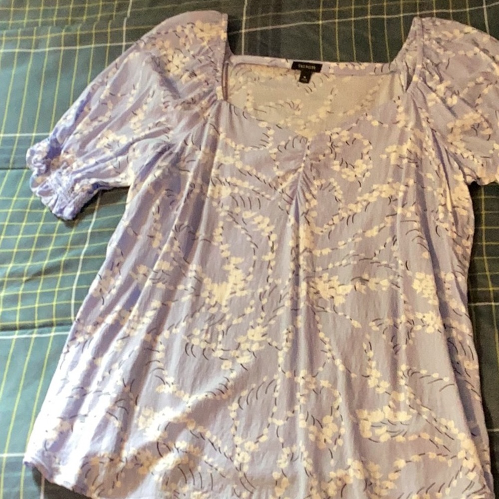 Talbots Blue Ruched Puff Sleeve Blouse